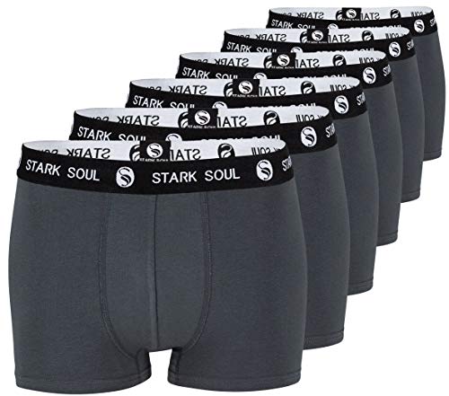 STARK SOUL Herren Boxershorts, Hipster im 6er Pack, Baumwoll-Unterhosen für Männer in Größe M-XXL (L, 6X Dunkelgrau mit Bund Schwarz/Weiss) von STARK SOUL