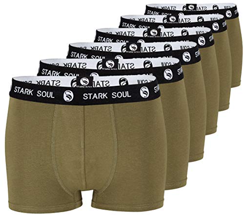 STARK SOUL Herren Boxershorts, Hipster im 6er Pack, Baumwoll-Unterhosen für Männer in Größe M-XXL (L, 6X Khaki mit Bund Schwarz/Weiss) von STARK SOUL