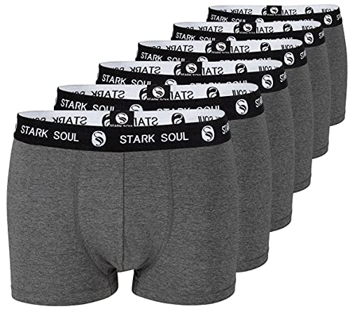 STARK SOUL Herren Boxershorts, Hipster im 6er Pack, Baumwoll-Unterhosen für Männer in Größe M-XXL (M, 6X Grau Melange mit Bund Schwarz/Weiss) von STARK SOUL