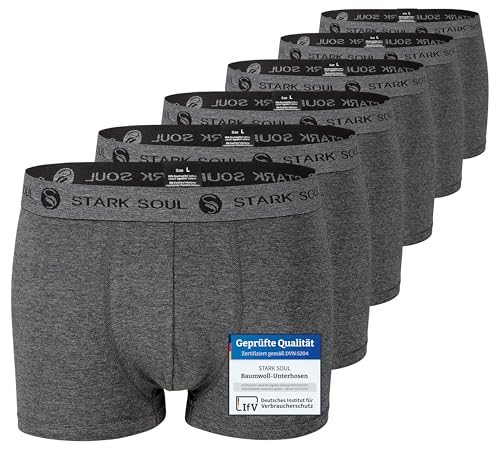 STARK SOUL Herren Boxershorts | Hipster im 6er Pack | Baumwoll-Unterhosen für Männer in Größe L, Grau Melange von STARK SOUL