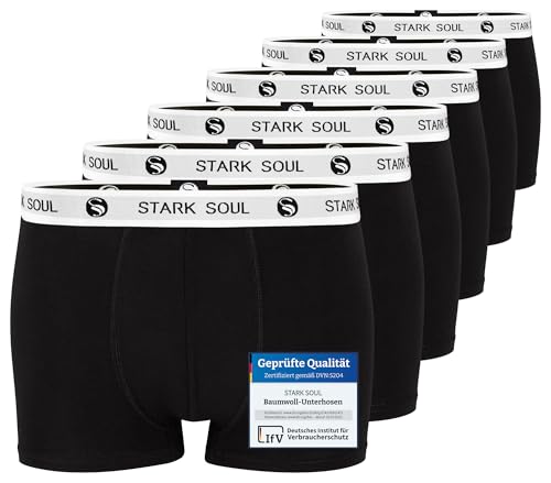 STARK SOUL Herren Boxershorts | Hipster im 6er Pack | Baumwoll-Unterhosen für Männer in Größe L, Schwarz-Weiss von STARK SOUL