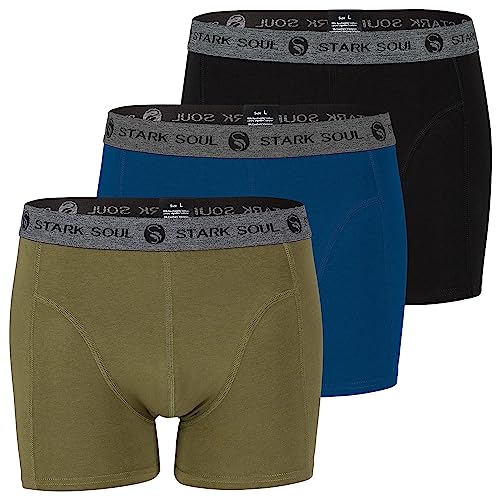 STARK SOUL Herren Boxershorts im 3er Pack, Retroshorts aus weicher Baumwolle, Gemischt, Gr. L (Schwarz, Marineblau, Khaki) von STARK SOUL