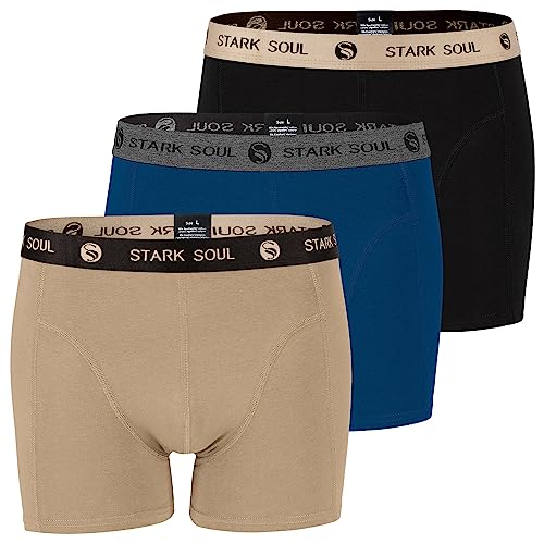 STARK SOUL Herren Boxershorts im 3er Pack, Retroshorts aus weicher Baumwolle, Gemischt, Gr. XXL (Taupe, Schwarz-Safari, Marineblau) von STARK SOUL