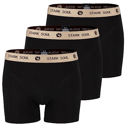 STARK SOUL Herren Boxershorts im 3er Pack, Retroshorts aus weicher Baumwolle, Schwarz-Safari, Gr. L von STARK SOUL
