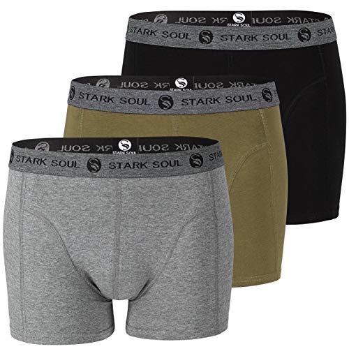 STARK SOUL Herren Boxershorts im 3er Pack | Retroshorts aus weicher Baumwolle | Schwarz, Khaki, Grau Melange (XL, 3er Pack Gemischt (Schwarz, Khaki, Grau Melange)) von STARK SOUL