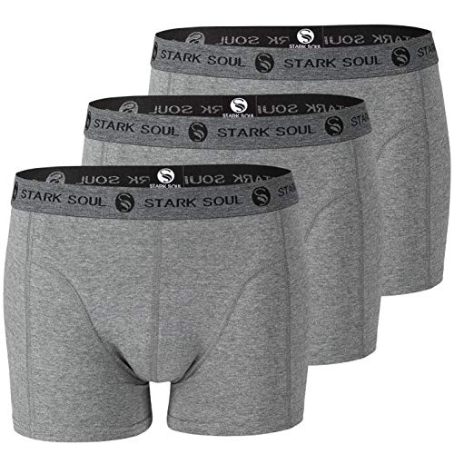 STARK SOUL Herren Boxershorts im 3er Pack | Retroshorts aus weicher Baumwolle | Schwarz, Khaki, Grau Melange (XL, 3er Pack Grau Melange) von STARK SOUL