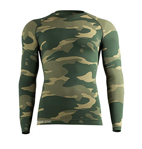 Herren Seamless Ski Funktionswäsche, Outdoor Unterwäsche (S/M, Hemd Camouflage Army Grün) von STARK SOUL