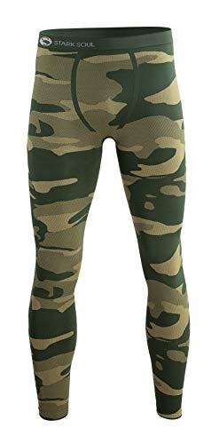 STARK SOUL Herren Seamless Ski Funktionswäsche, Outdoor Unterwäsche (S/M, Hose Camouflage Army Grün) von STARK SOUL