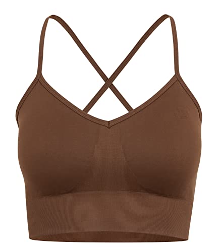 Seamless Bra -Opaque- mit herausnehmbaren Cups, vielseitiger, funktionaler Damen Sport BH | Coffee | Größe: M von STARK SOUL