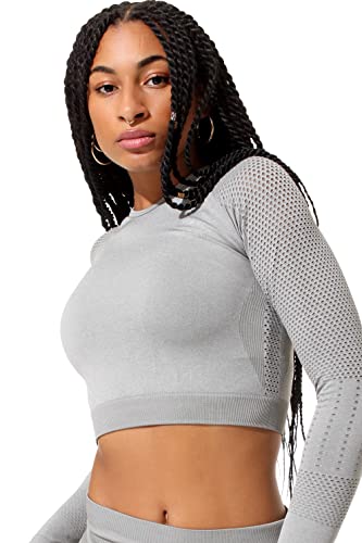 STARK SOUL Seamless Crop-Top Longsleeve für Damen | in grau-Melange, Größe M von STARK SOUL
