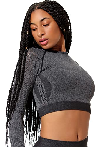 STARK SOUL Seamless Crop-Top Longsleeve für Damen | in schwarz-Melange, Größe: S von STARK SOUL