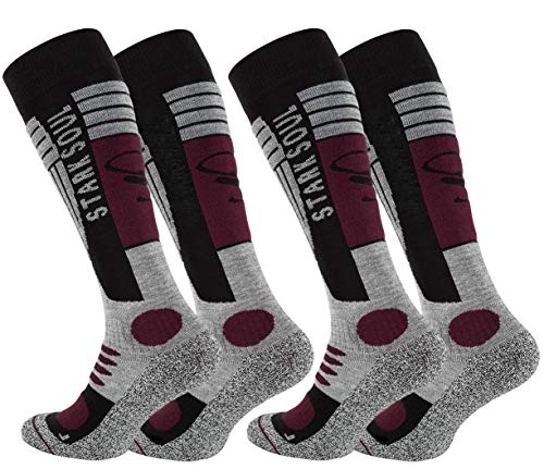 STARK SOUL Ski Funktionssocken, Wintersport Socken mit Spezial Polsterung, 2 Paar (43/46, grau-schwarz-bordaux) von STARK SOUL