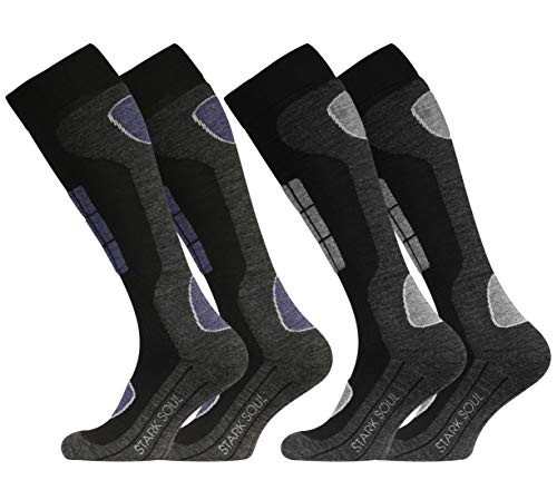 STARK SOUL Ski Funktionssocken, Wintersport Socken mit Spezial Polsterung, Schwarz-anthrazit mit Hellgrau & Jeansblau, 43/46, 2 Paar von STARK SOUL