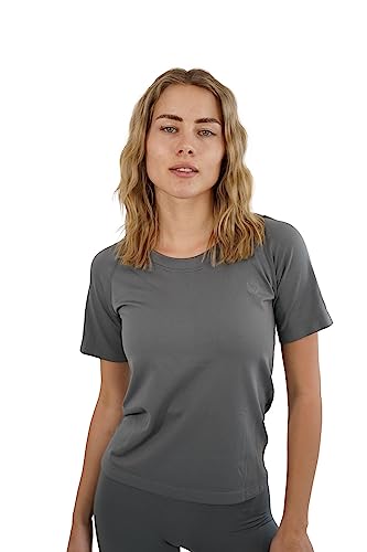 STARK SOUL Sport Shirt Damen Kurzarm Seamless - Racer - Laufshirt, Grau, Größe: M/L von STARK SOUL