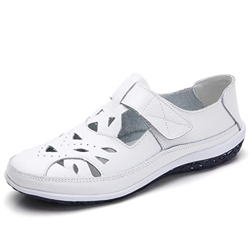 Damen Sandalen 2023 Sommer Handgemachte Damen Schuh Leder Sandalen Damen Flache Strandschuhe Retro Schuhe - Weiß, 37 Damen Sandalen 2023 Sommer Handgemachte Damen Schuh Leder Sandalen Damen Flache Strandschuhe Retro Schuhe - Weiß, 37 von STARMS