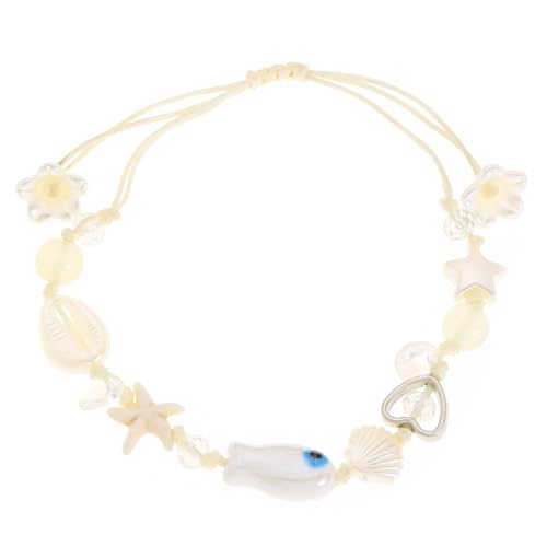 STARREALM Handgefertigtes Meer Armband mit Keramik Fisch & Muschelperlen - Sommer Boho Strandschmuck aus Naturmaterialien, Leichte Ozean Handkette (weiß) von STARREALM