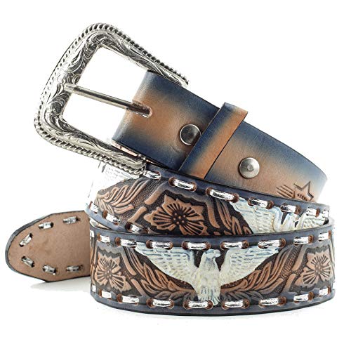 Brauner Ledergürtel Herrengürtel Westerngürtel, 100% Rindsleder Gürtel mit Adler (38 inch) von STARS & STRIPES
