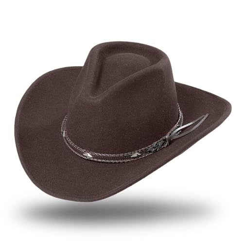 STARS & STRIPES Dallas Brown Hut – Formbarer Western Fedora aus Wollfilz mit Leder-Hutband von STARS & STRIPES