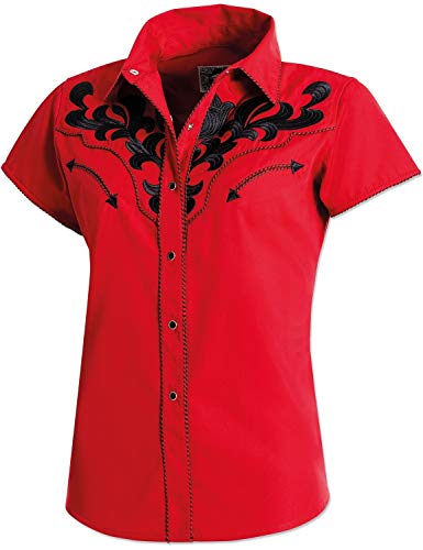STARS & STRIPES Ella Westernbluse für Damen – Rot-Schwarz, Stickereien & Paspelierung von STARS & STRIPES