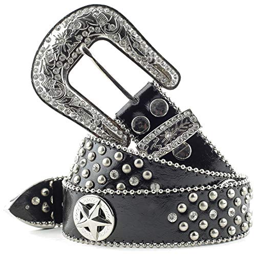 STARS & STRIPES Damen Gürtel Ledergürtel Westerngürtel Cowgirl »STONE-3« Schwarz Gr.L / 89cm von STARS & STRIPES