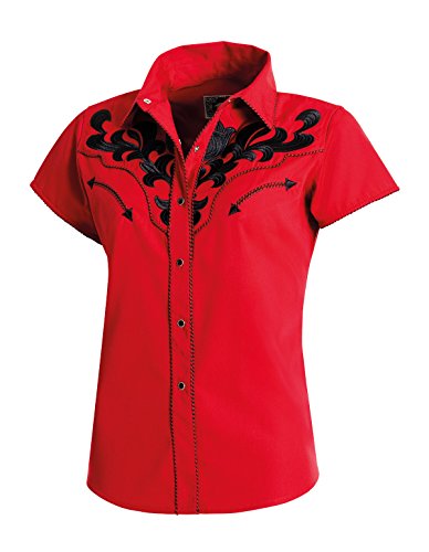 STARS & STRIPES Damen Kurzarm-Westernbluse Ella - Westernwear-Shop Edition Damen Westernhemd Westernkleidung Westernshirt Westernoberteil Westernoutfit für Frauen (XX-Large) Rot von STARS & STRIPES