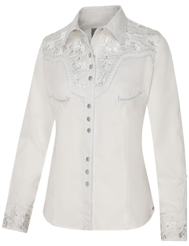 STARS & STRIPES Westernbluse Hailey – Weiß mit Strass & Stickerei | Elegante Kordelpaspelierung | Western-Look von STARS & STRIPES