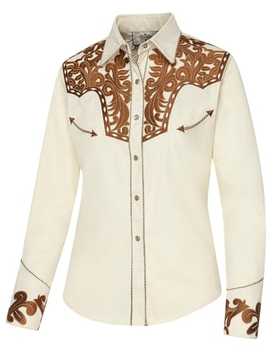 STARS & STRIPES Westernbluse Janice – Weiß & Gelb | Elegante Stickerei & Kordelpaspelierung | Charakteristischer Western-Look von STARS & STRIPES
