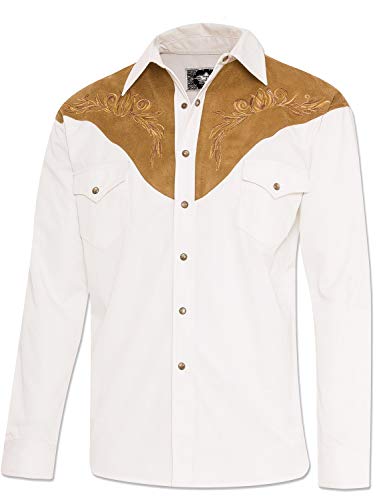 STARS & STRIPES Westernhemd Boston – Weiß mit Schulterbesatz in Wildlederoptik & Stickerei von STARS & STRIPES