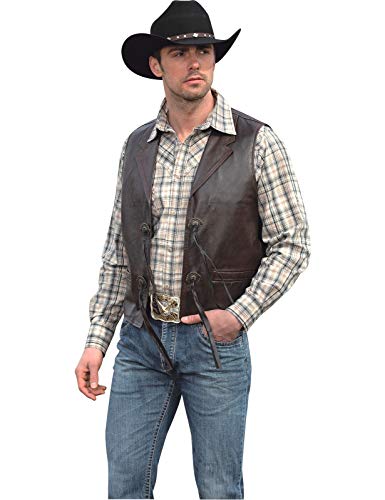 STARS & STRIPES Western-Weste BONANZA BRAUN aus 100% Lammnappa-Leder mit Conchos, Vintage-Style von STARS & STRIPES