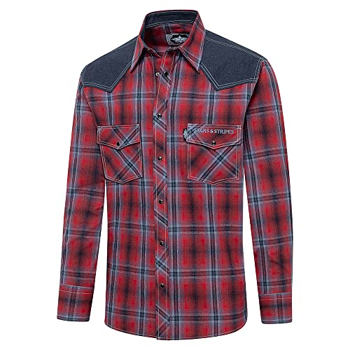 STARS & STRIPES Herren Westernhemd Hank red & Blue - Western Style Westernkleidung Westernbekleidung (as3, Alpha, 3X_l, Regular, Regular, rot) von STARS & STRIPES