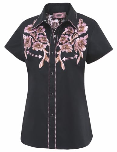 STARS & STRIPES Leann Westernbluse für Damen – Schwarz-Pink, Stickerei & Strassdetails von STARS & STRIPES