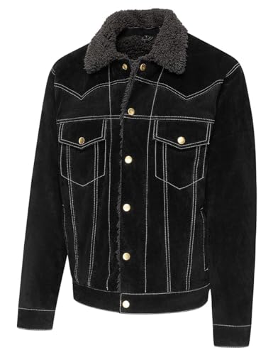 STARS & STRIPES Lederjacke HUNTER Black – Herren-Wildlederjacke aus 100% Rindsleder mit Kunstfellkragen im Western-Stil von STARS & STRIPES