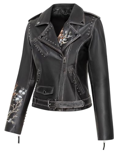 STARS & STRIPES Lederjacke MABEL – Damen-Cowboyjacke aus 100% Nappaleder mit Stickerei & Nieten | Reißverschlüsse an Ärmeln von STARS & STRIPES