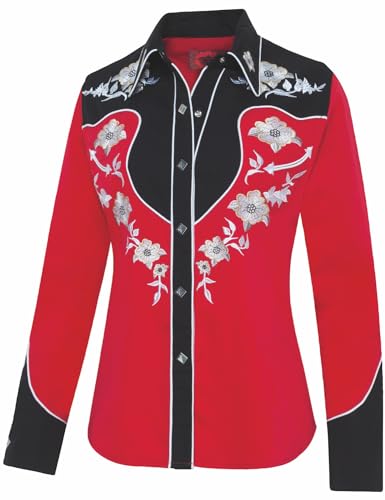 STARS & STRIPES Lynn Red rote Westernbluse mit Stickerei - Damen Westernoberteil Westernkleidung Westernshirt Westernoutfit für Frauen (as3, Alpha, xx_l, Regular, Regular) von STARS & STRIPES