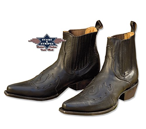 Stiefelette Schwarz Cowboystiefelette Echtleder Unisex WB 08, Schuhgröße:43 von STARS & STRIPES