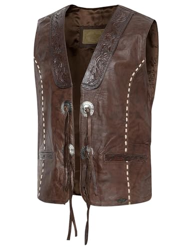 STARS & STRIPES Western-Biker-Weste ALAMO aus 100% Rindsleder mit Ziernähten & Tooling von STARS & STRIPES