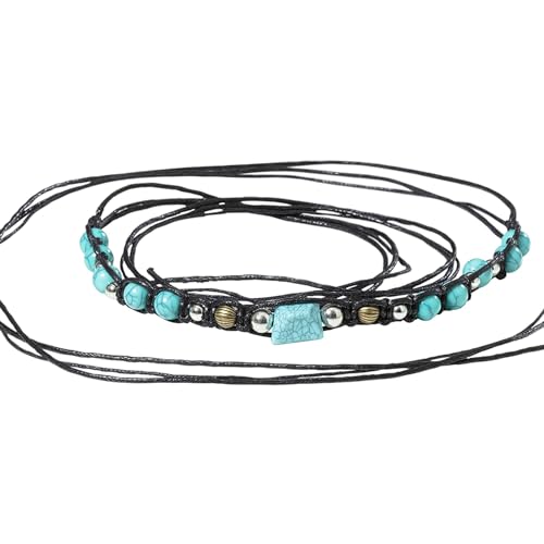 STARS & STRIPES Western-Hutband HB-54 aus 100% Polyester mit Federn, Bestickung & Flechtung, Schwarz und Türkis von STARS & STRIPES