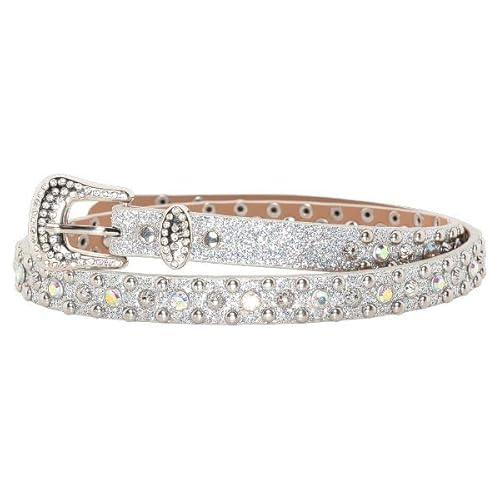 STARS & STRIPES Western-Hutband HB-61 aus PU-beschichtetem Splitleder mit glitzerndem Design, Nieten & Strass-Steinchen von STARS & STRIPES