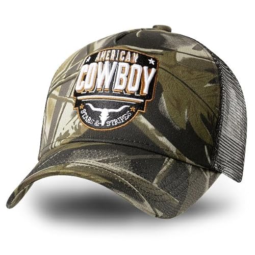 STARS & STRIPES Western-Mode Trucker Cap American Cowboy – Grün & Weiß mit Bestickung & Mesh-Einsatz | Verstellbare Snapback-Cap von STARS & STRIPES
