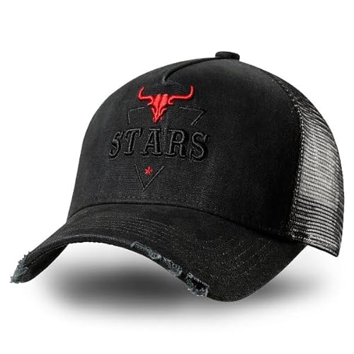 STARS & STRIPES Western-Mode Trucker Cap Stars Black – Schwarz & Weiß mit Bestickung & Mesh-Einsatz | Verstellbare Snapback-Cap von STARS & STRIPES