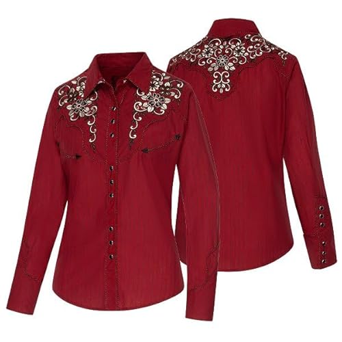 STARS & STRIPES Westernbluse Catherine – Rot & Gold | Exquisite Stickerei & Strass | Western-inspirierter Stil von STARS & STRIPES
