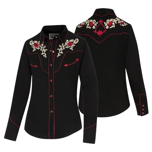 STARS & STRIPES Westernbluse Sharon – Schwarz & Gold | Bestickte Langarmbluse | Stilvoller Western-Look von STARS & STRIPES