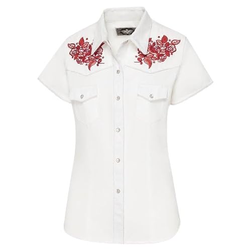STARS & STRIPES Westernbluse Summer – Weiß & Rot | Bestickte Kurzarmbluse | Stilvoller Western-Look von STARS & STRIPES