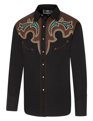 STARS & STRIPES Westernhemd Alaric – Schwarz mit Goldener Stickerei & Paspelierung | Western-Look von STARS & STRIPES