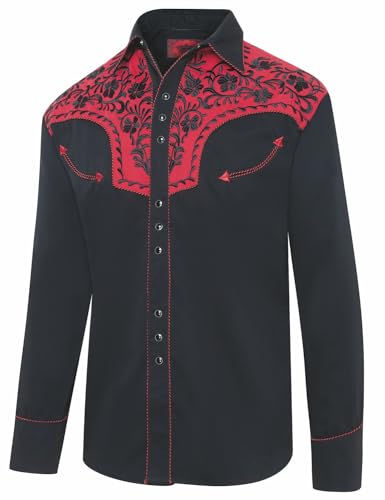 STARS & STRIPES Westernhemd Brooks – Schwarz mit roter Westernpasse & Stickerei von STARS & STRIPES
