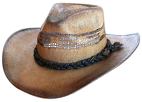 Stars und Stripes Formstabiler Western-Strohhut mit dekorativem geflochtenen Sisal-Hutband (L) von STARS & STRIPES