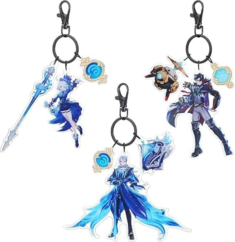 Genshin Impact Charakter-Schlüsselanhänger Set, 3 Stück Acryl Figuren Schlüsselanhänger Anime Fanartikel Schlüsselmäppchen für Kinder (Furina/Neuvillette/Wriothesley) von STARSAY