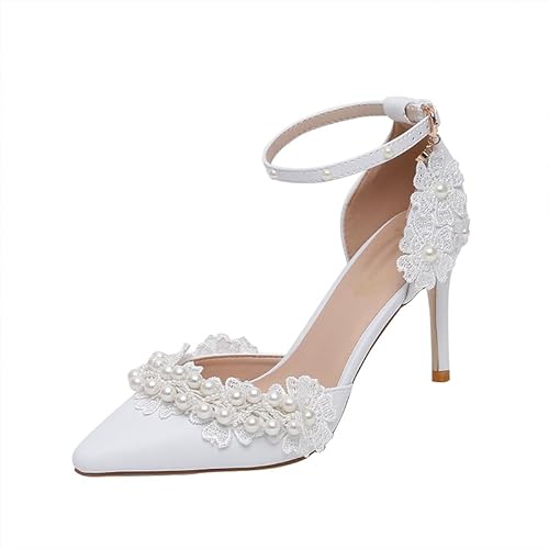 STARSHINE RESPLENDENT Spitze Perle Dekoration Damen High Heels Weiße Kleid Schuhe Hochzeit Schuhe Damen Schuhe von STARSHINE RESPLENDENT