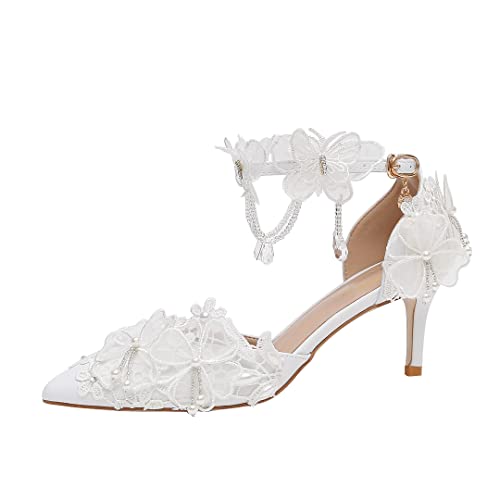 STARSHINE RESPLENDENT Weißes Chiffon Kristall Schmetterling Fransen Armband Absatz hohe Schuhe Spitze Perle Spitze Stiletto Sandalen Frauen STARSHINE RESPLENDENT Weißes Chiffon Kristall Schmetterling Fransen Armband Absatz hohe Schuhe Spitze Perle Spitze Stiletto Sandalen Frauen von STARSHINE RESPLENDENT