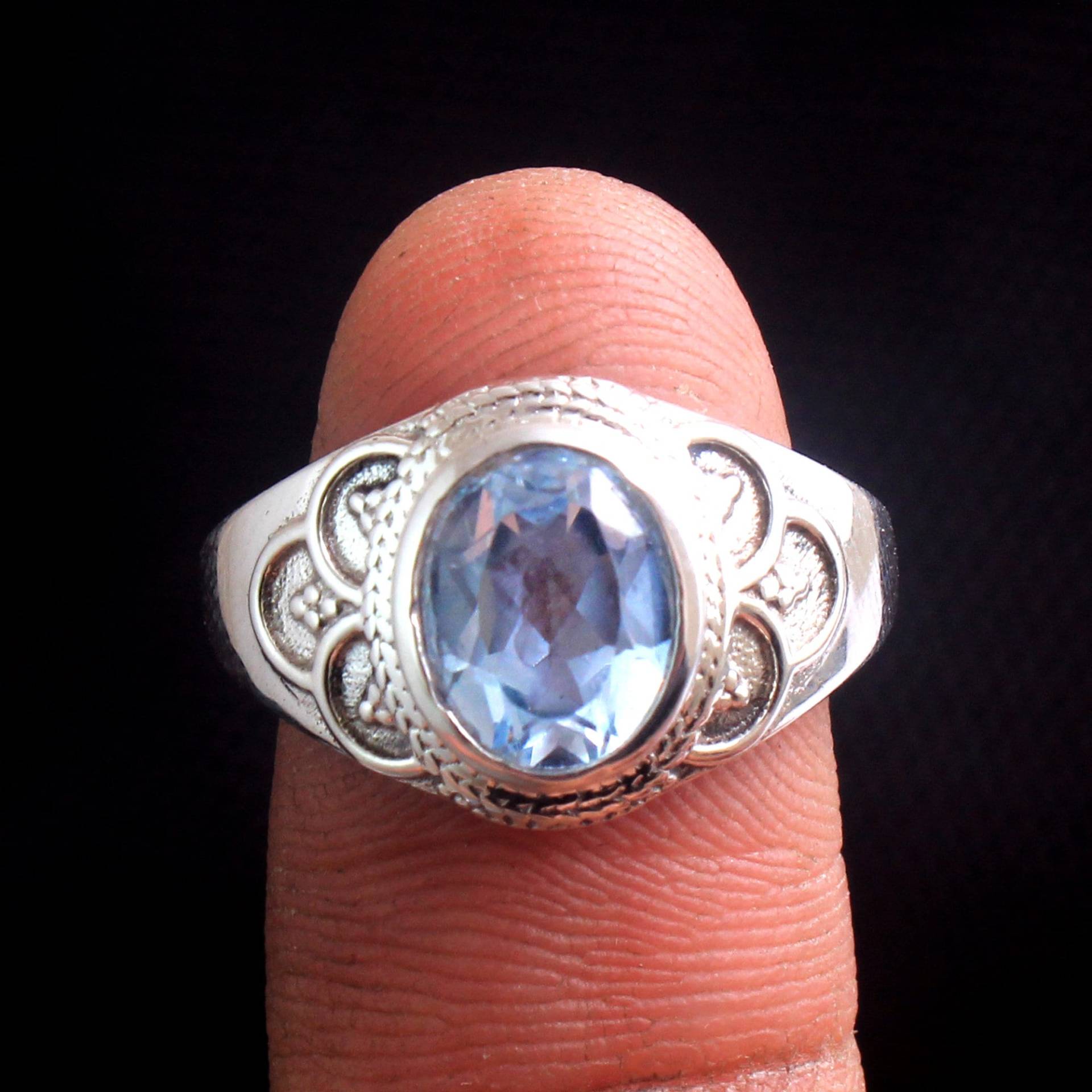 Blauer Topas Ring, 925Er Silber Boho Frauen Statement Designer Geschenk Für Sie, Party Oval Ring von STARSILVERUSA